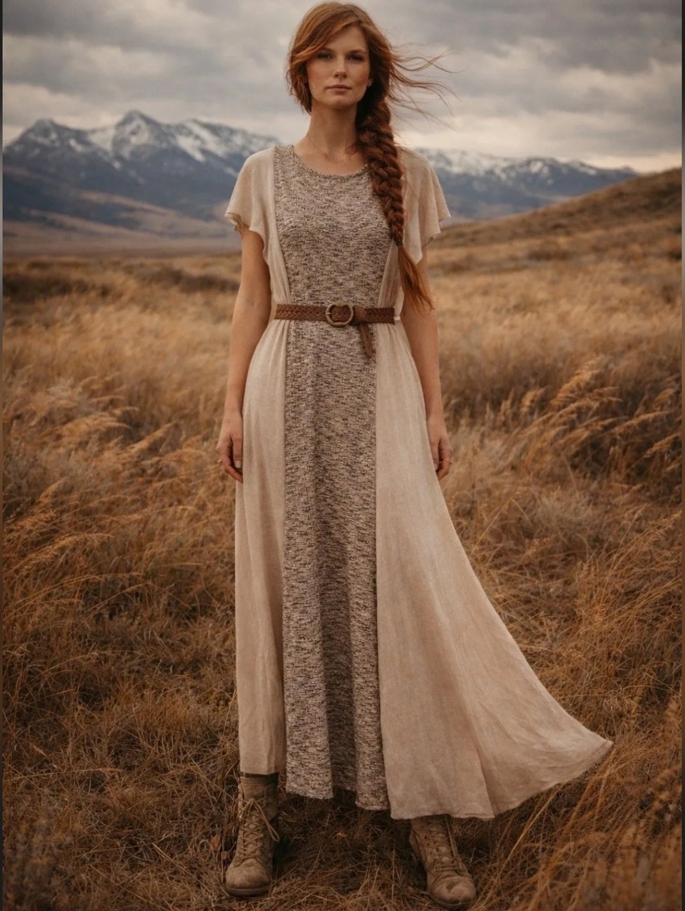 Young Threads Neutral Creme, Taupe & Heather Maxi Dress